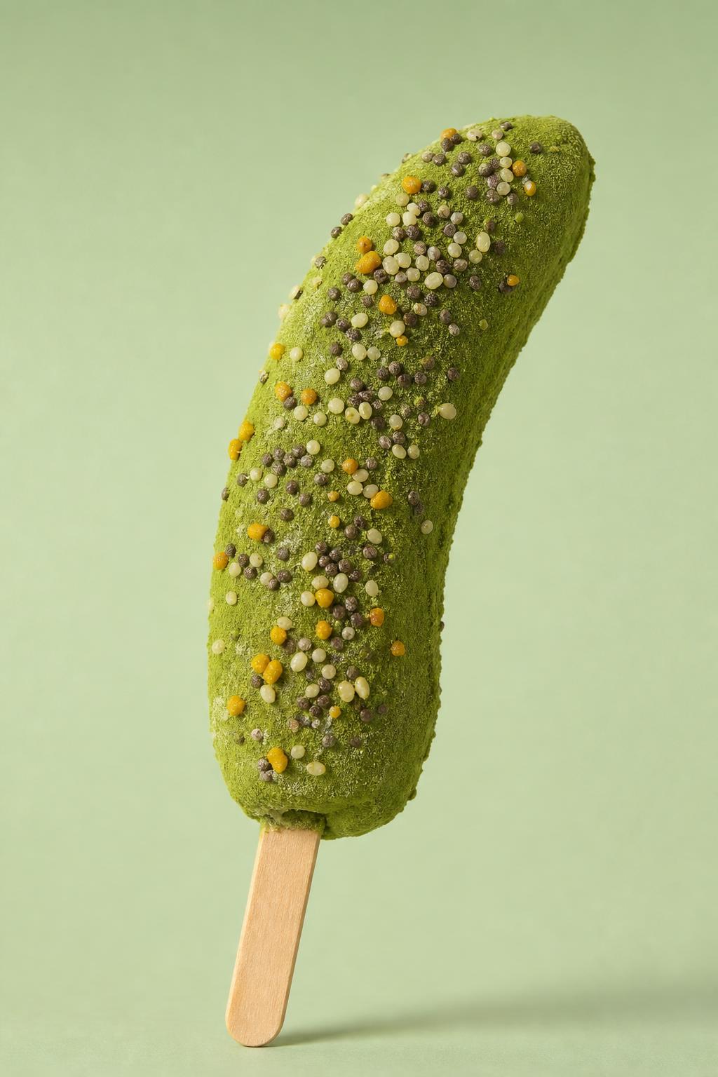 Matcha-coated frozen banana with hemp hearts and bee pollen